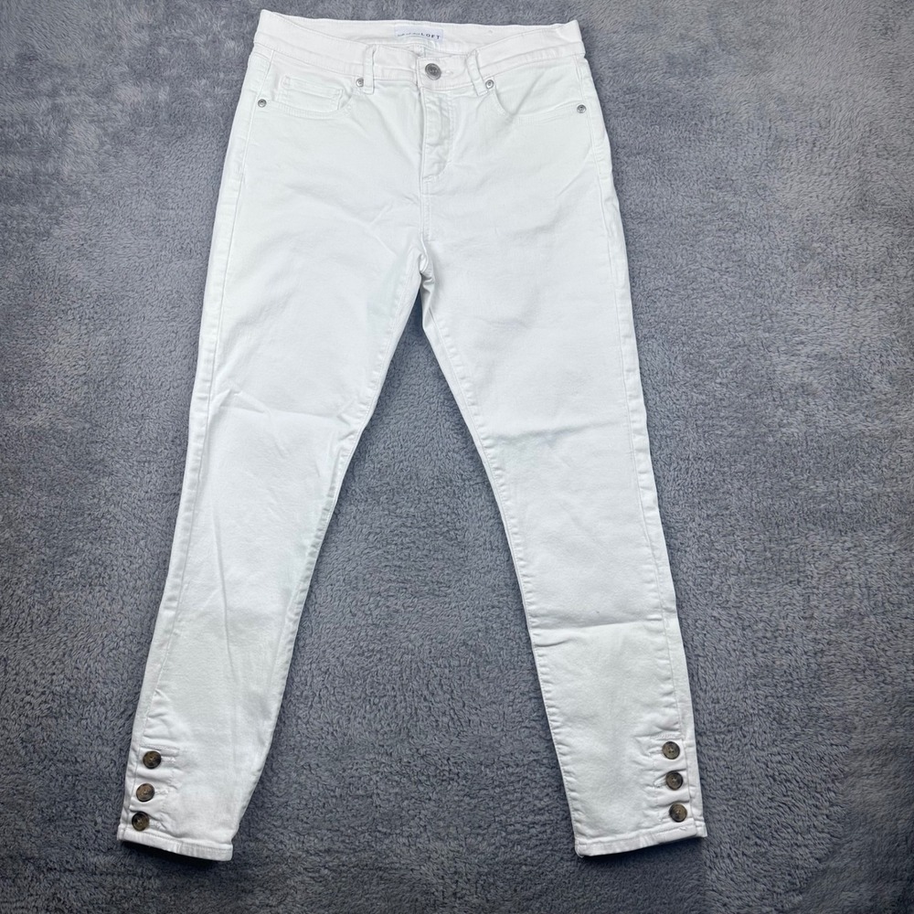 LOFT Modern Skinny Pants Womens 27/4 White Button‎ Ankle Cuff Mid Rise Stretch